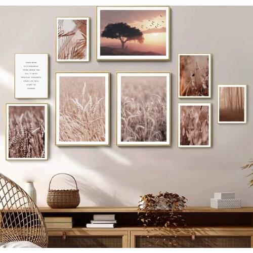 Natural plant landscape Nordic Poster Leaf wheat Bird Forest Wall Art Print Canvas Painting Wall Pictures For Living Room Decor