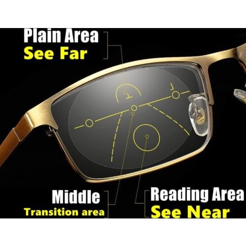 Progressive MultiFocal Reading Glasses Anti-blue Light Men Women Metal Full Frame Square Presbyopia Glasses Gold High Quality