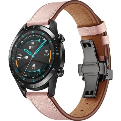 Butterfly buckle Leather Strap for Samsung Galaxy Watch 3 41mm 45mm Band Bracelet S3 S2 42/46mm Active 2 20/22mm Belt Wristbands