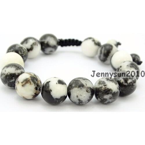 Handmade 12mm Adjustable Natural Black and White Zebra Gems Stone Round Beads Bracelet Healing Reiki 5 Strands/Pack
