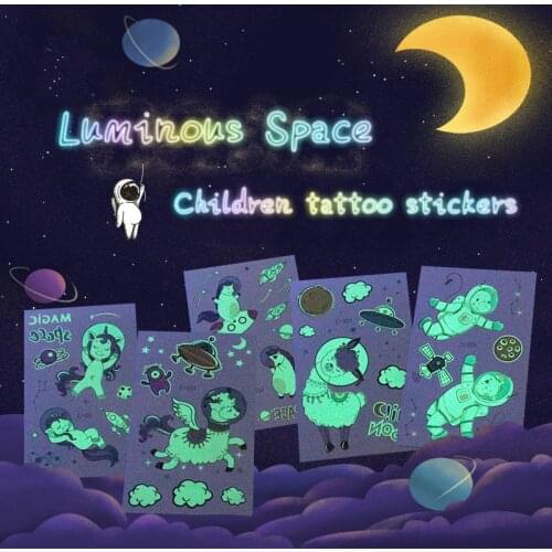 Luminous Temporary Tatoo Fake Tattoo Sticker Cartoon Astrospace Animal Tattoos Hand Foot Tatto for Kids Children Girl Boy