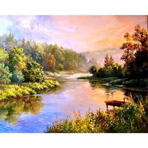 WUYU 5D DIY Diamond Painting Full 14/11CT CROSS STITCH Square/Round Drill L0315 Scenic Riverside 25x20 Embroidery Cross Stitch
