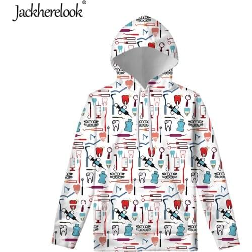 Jackherelook Funny Dental Hoodies Teeth Dentist Equipment Tool Pattern Casaul Sweatshirts Pullovers warm pocket hooded jacket