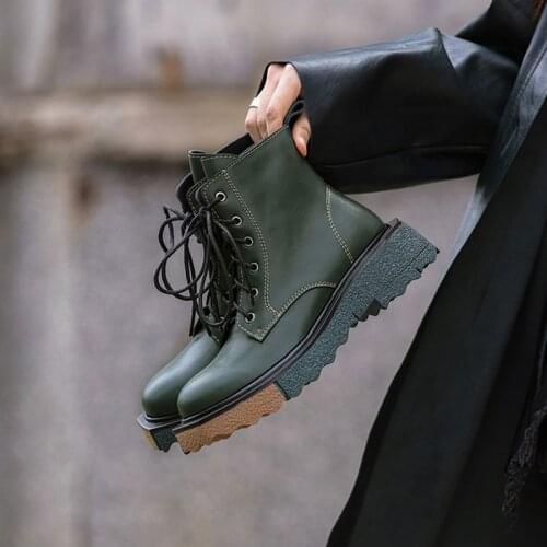Winter Genuine Leather Round Toe Lace-up Women Boots Office Lady Female Boots ANKLE Boots Platform Shoes Women Shoes Cross-tied