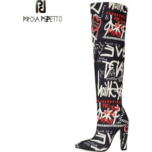 Pointed Thick Heel High Heel Printed and Dyed Fabric Over-the-knee Long Womens Boots Sexy Camouflage Stretch Boots Sleeve Boots
