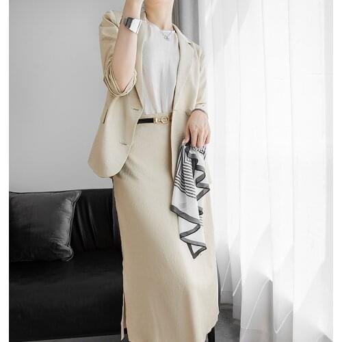 New arrival comfortable loose office lady skirt suits solid Satin suit and long a-line skirt high quality work style skirt suits
