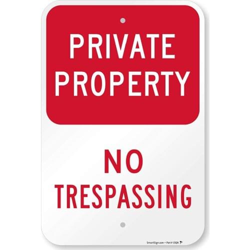 K1159AL12x8 "Private Property No Trespassing" Sign | 12" x 8" Aluminum Red on White