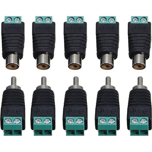 Mayitr 10Pcs Speaker Wire Cable to Male + Female RCA Connector Adapter Plug Jack Connectors For RCA Adapter