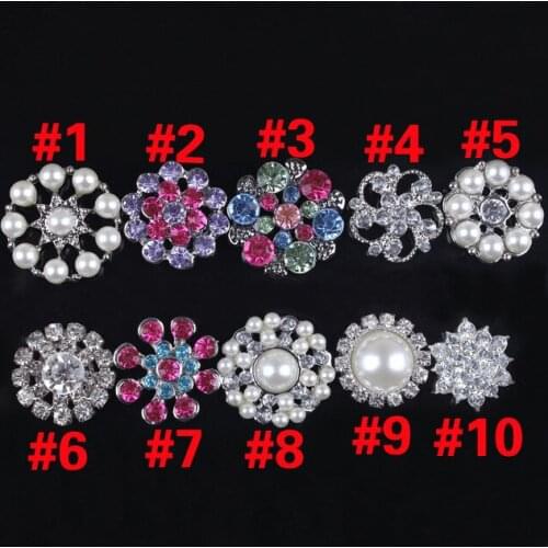 20pcs/lot 10 Styles Mixed Cute Bling Metal Decorative Rhinestone Buttons For Crafts Flatback Crystal Pearl Buttons Embellishment