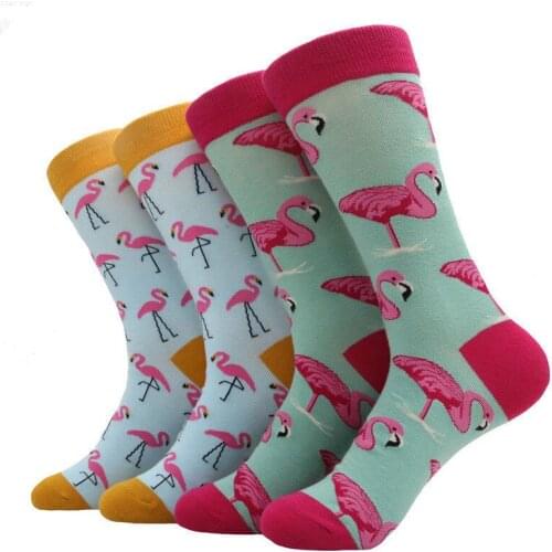 2018 Fashion Unisex Women Mens Cotton Fancy Novelty Flamingos Printed Middle Socks Warm Colorful Soft Casual Sock Love Bird