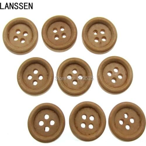 50Pcs 5/8" 15mm Natural Wood button 4 holes Sewing Scrapbooking handmade Crafts Accessory Buttons