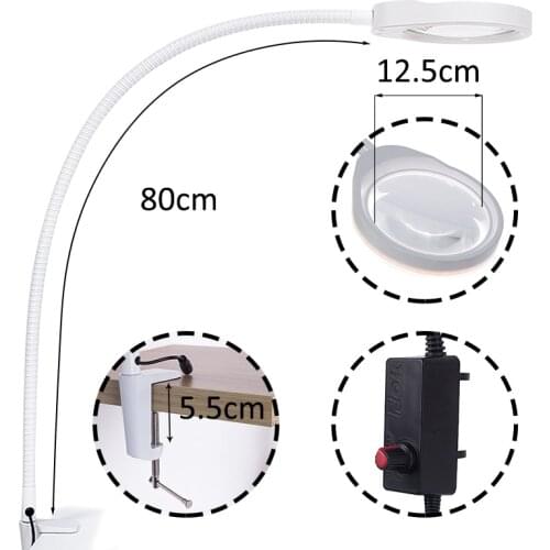 5X 8X 10X Flex Gooseneck Arm Loupe Magnifying Glass Lens Versatile 2 in 1 Lighted Magnifier Desk Lamp Adjustable LED Light-White