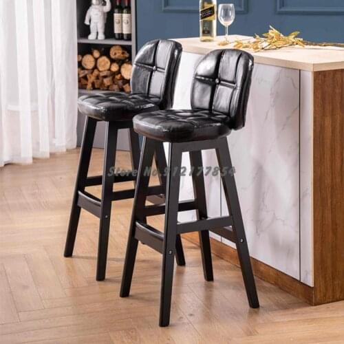 Solid Wood Bar Chair Modern Minimalist High Stool Backrest Bar Chair Household Light Luxury Bar Stool High Stool