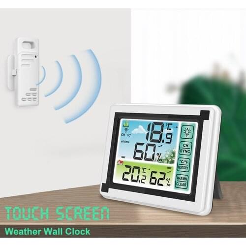 Wireless Weather Wall Clock Touch Screen Table Clock Creative Home Thermometer Hygrometer Electronic Digital Alarm Clock