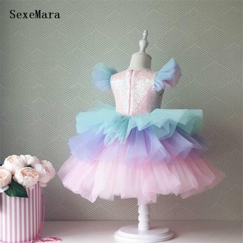 Infant Girls Dresses Colorful Glitter Kids Princess Dress Kids Clothes Toddler Girl Children costume First Birthday Gown