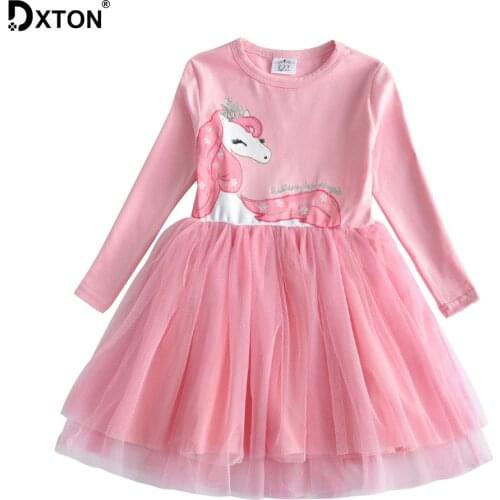 Dxton Girls Unicorn Dresses Baby Girl Cartoon Clothes Princess Dress For Christmas Ball Gown Long Sleeve Girls Dresses 3-8 Years