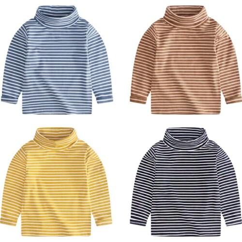 2-8y baby children clothes striped t-shirts turtle neck underwear cotton girls and boys long sleeve tshirts kids top teeds