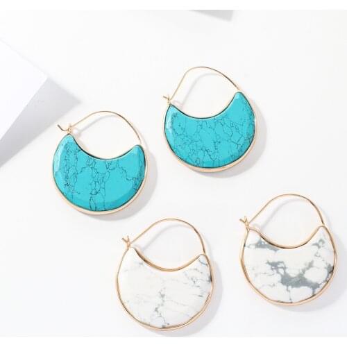 Gojomem Bohemian Vintage Turquoise Stone Lune Pendant Women Earrings for Gifts Fashion Natural Semi-precious Stone Charm Jewelry