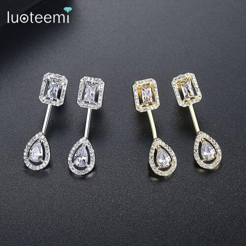 LUOTEEMI Creative Design Detachable Stud Earrings for Women Shining CZ Two Kinds of Wearing Fashion Jewelry Double Color Brincos