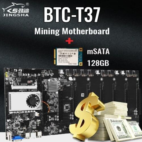 Mining Motherboard 8 GPU Bitcoin Crypto Etherum Graphics Card Spacing 50mm Mining Support 1066/1333/1600MHz with 128GB mSATA SSD