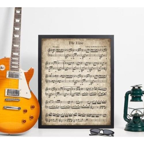 Fur Elise Vintage Sheet Music Poster Beethoven Classical Piano Music Painting Picture Print Christmas Song Decoration Canvas