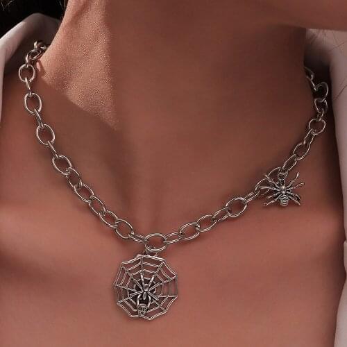 Fashion Metal Geometric Necklaces Womens Ethnic Halloween Series Alloy Skull A Spiders Web Pendant Necklaces Jewelry for Girls