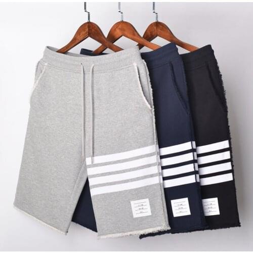 2021 Fashion TB THOM Brand Casual Shorts Men Summer Cotton Sports Trousers Mens Keen Length Striped Tasse Jogger Track Pants