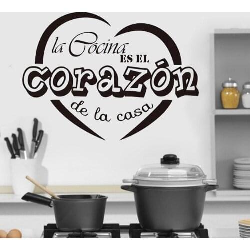 Family Kitchen Recipe Wall Sticker Decoration Spanish La Cocina Corazón Applique Art Home Decor Kitchen With Heart Decals HY1984
