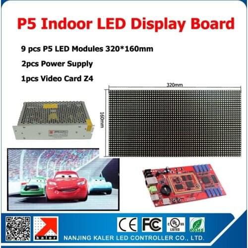 Factory wholesale diy kits p5 smd indoor full color led display sign 9pcs p5 led matrix display module+1 led control card+1power