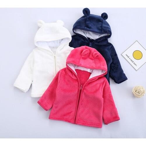 Winter Autumn Warm Newborn Infant Baby Boys Girls Long Sleeve Solid Color Velet Fluffy Cartoon Ear Zipper Hooded Outwear Coat#p4