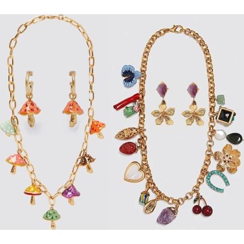 New Fashion ZA Mushroom Necklace For Women Cute Acrylic Collier Aesthetic Colorful Necklaces Jewelry Summer Holiday Gifts