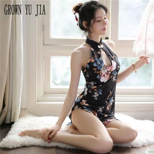 Sexy Hollow Keyhole Qipao Clothes Erotic Cosplay Costume Cheongsam Dress Porno Roleplay Maid Uniforms Sexy Lingerie Sex Skirt