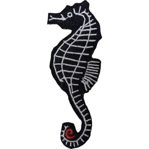 Underwater world Embroidered Black Patch wholesale Clothing Applique Iron On Seahorse Patches Kids Clothes T-Shirt Sticker Decor