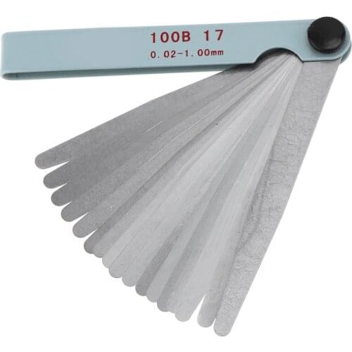 Portable Feeler Gauge 100B 17 Blade Stainless Steel with Adjustable Nut and 0.02 - 1.00mm Measuring Range Measuring Tools