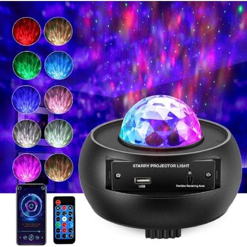 Water Wave Projector Colorful LED Starry Star Galaxy Projector Laser Night Lights Bluetooth Music Speaker Lamp Kids Gifts Decor