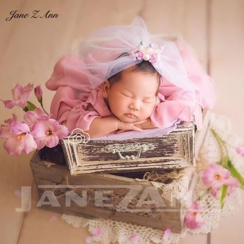 Jane Z Ann Newborn baby Photography props Princess Pink Yarn Crown Flower Hair Ribbon studio shooting accessories