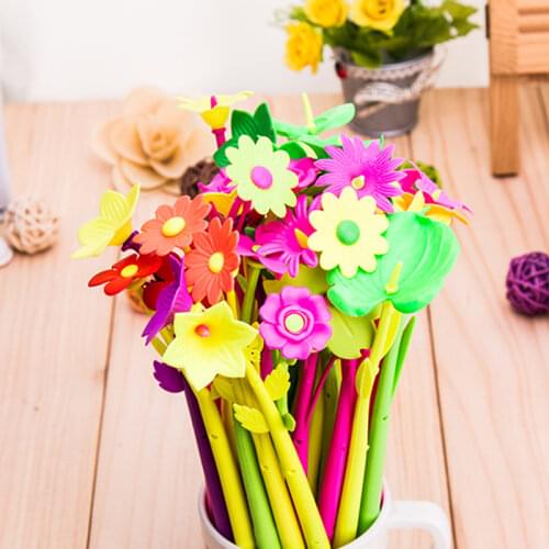 48pcs/lot Creative novel flower rose soft silicone gel pen 0.38mm black ink water pen promotion gift sign pen