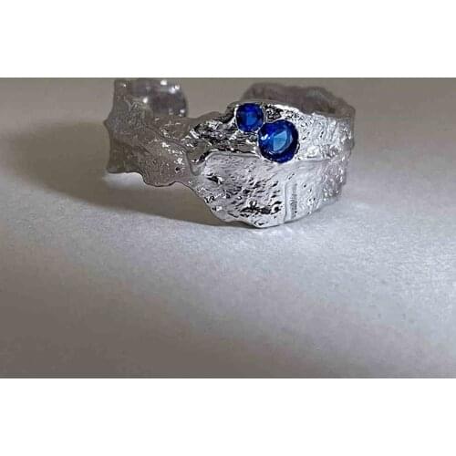 925 Sterling Silver Irregular Blue Zircon Bump Finger Adjustable Rings For Women Korean Fashion Trendy Jewelry Gifts
