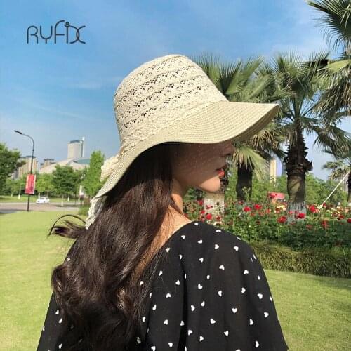 RYFIX ladies summer Anti-UV Sun Protection with Simple female lace bowknot sunshade straw hat summer thin Sunbonnet #JX49