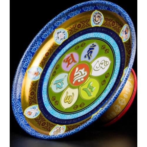 Tibetan Tantra Supplies Six-word Mantra Fruit Plate Alloy High Feet for Buddha Fruit Plate Painted Manza Buddha Table Decoration