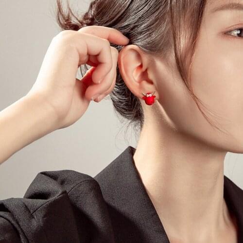 TIMEONLY Cute Red Enamel Bull Earrings for Women Girls Gold Color Alloy Horns Animal Cattle Small Stud Earrings New Year Jewelry