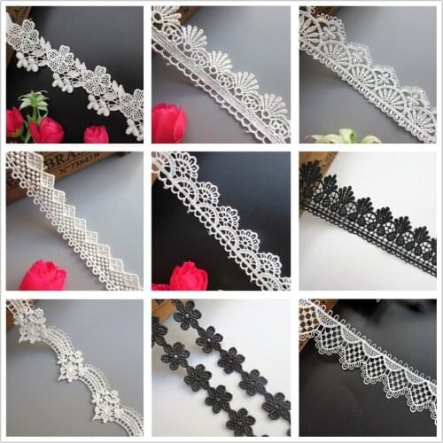 1 Yard Handmade Fabric Embroidered Lace Trim Patchwork Material Black White Lace Ribbon DIY Garment Sewing Accessories Decor