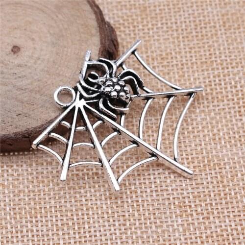 WYSIWYG 2pcs 47x42mm Antique Silver Color Spider Web Charm Pendants Spider Web Charms Spider Web Pendants