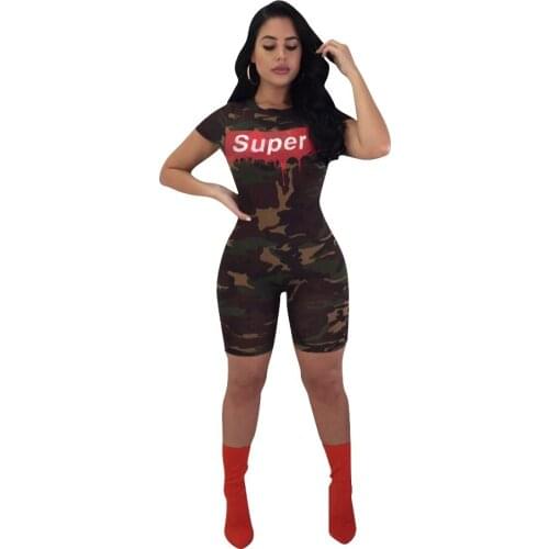 Ladies' Casual Letter Offset Printing Camouflage Print Jumpsuit