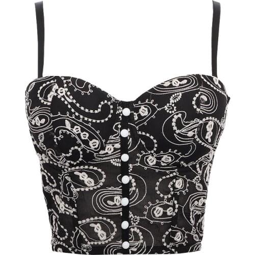 Female Vest Girls Lace Floral Sleeveless Crop Tops Spaghetti Strap Camisole with Chest Pad for Summer Tanks Camis Black/White
