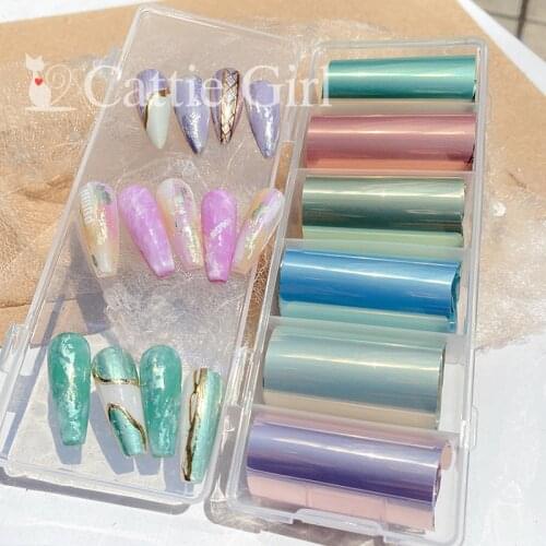 1Box Mermaid Aurora Shell Pearl Laser Nail Foils Nail Transfer Paper Adhesive Nails Wraps DIY Nail Art Decorations 4*70CM