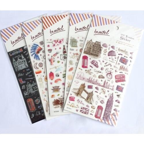 1 Sheet Travel Style London Paris India Japan DIY Crystal Decorative Stickers Diary Phone Bottle Decoration Label Sticker