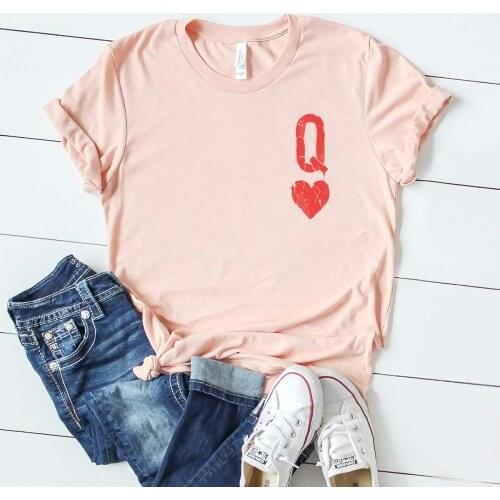 2020 Queen of Hearts T-shirt Girls Cute Queen Tee Tumblr Poker Cards Q Graphic Tees Alice in The Wonderland Shirt