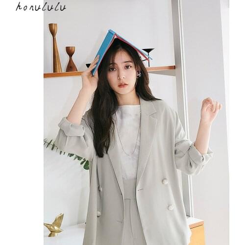 2021 spring and summer new Japanese loose commuter solid color double-breasted casual suit women