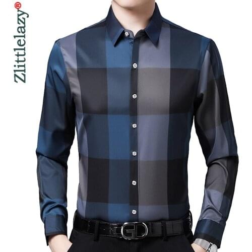 2021 brand designer plaid mens shirts for men clothing korean fashion long sleeve shirt luxury dress casual clothes jersey 23603